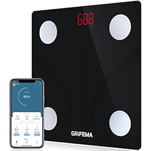 GRIFEMA GA2001 Weighing Scales for Body Weight and Fat, Digital Bathroom Scales, Weight Scales, High Precision Measuring for BMI, Muscle, Body Age etc, Sync App, Black – Pack of 1