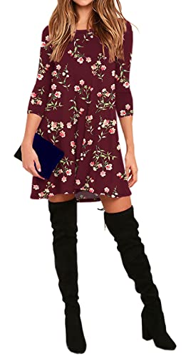Image of VIISHOW Womens Round Neck 3 /4 Sleeves A-line Casual Tshirt Dress with Pocket