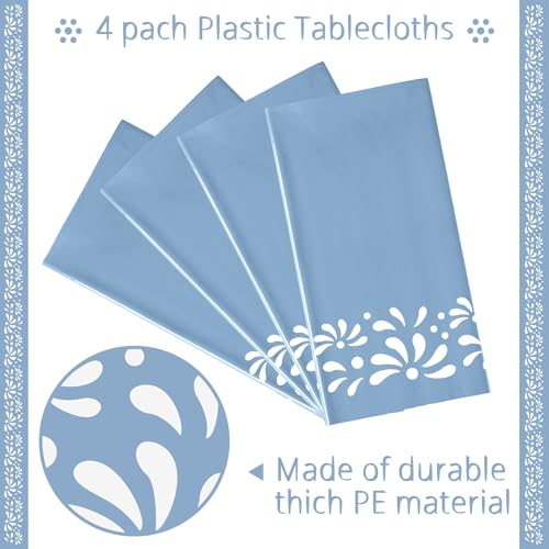 Image of Oudain 4 Pack Cielito Lindo Party Decoration Mexican Tablecloth Disposable Plastic Terracotta Mexican Cielito Lindo Baby Shower Table Decor Wedding Birthday Party Decorations(Floral,Blue)