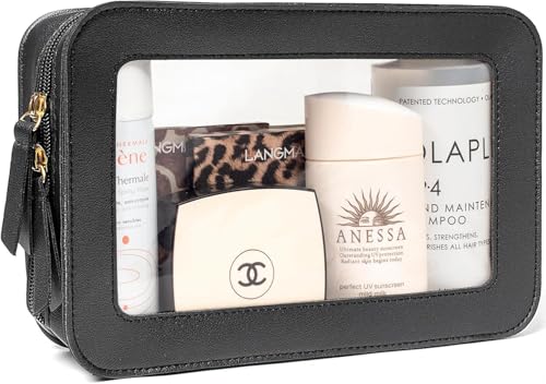 FFpaw Clear Makeup Bag, Black Travel Makeup Pouch Toiletry Bag for Women Waterproof Small Cosmetic Bag Case Small Make Up Bag with Zipper Car Organizer Car Essentials for Women Men