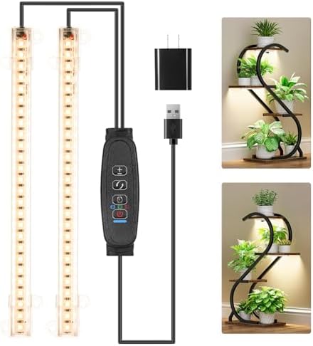 8.6'' Mini LED Grow Light Strips, Full Spectrum 3000K, 52 LED Plant Light with 3/9/12H Timer, 10 Dimmable Levels for Seedling, Succulent and Plant Shelf, 2 Head
