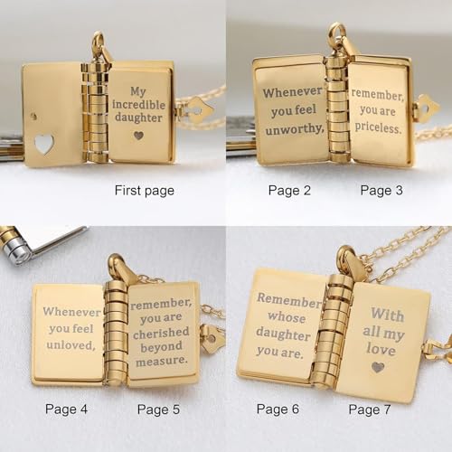 MOROTOLE For Daughter-My Incredible Book Necklace,To My Daughters from Mom and Dad Book Necklace,Adjustable Book Necklaces with 6 Pages of Engraved Information,Book Necklaces for Daughter3