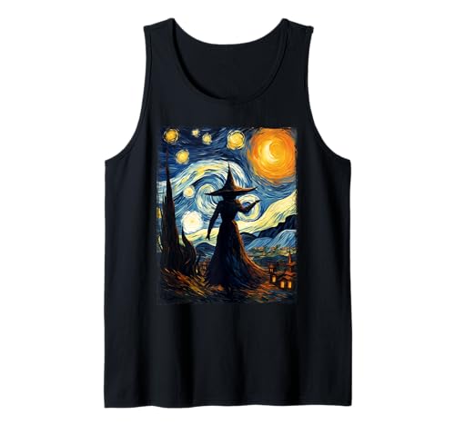 Witch Halloween Starry Night Van Gogh Aesthetic Painting Débardeur