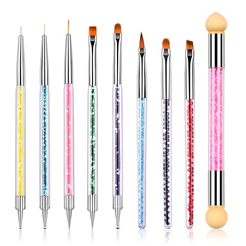 Elalove - 8 Pcs Double Extrémité Nail Art Dotting Pen avec 1 Brosse Éponge, Professionnel pour Nail Art, French Manucure et Dégradés, Idéal pour Gel UV et Designs Créatifs