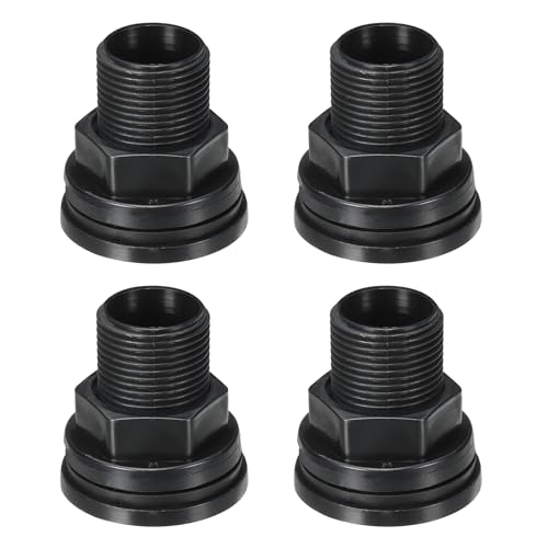 PATIKIL Conector de Pared de PVC 1/2 Hembra X 3/4 Macho, Paquete de 4 Conectores de Tanque de Agua de Doble Rosca con Junta de Sellado para Cubo de Lluvia, Fregaderos, Acuarios, Negro