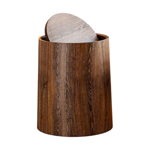 Caneca de basura redonda con tapa giratoria 360° y aspecto madera miniatura 7