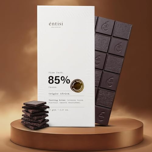 Image of Entisi Dark Chocolate Bar - Chocolates in Fresh, 85% Cocoa, Vegan, Single-Origin Africa Dark Chocolate,Rich in Antioxidants, Gourmet Treat with Smooth Texture, Premium Snack or Gift Option