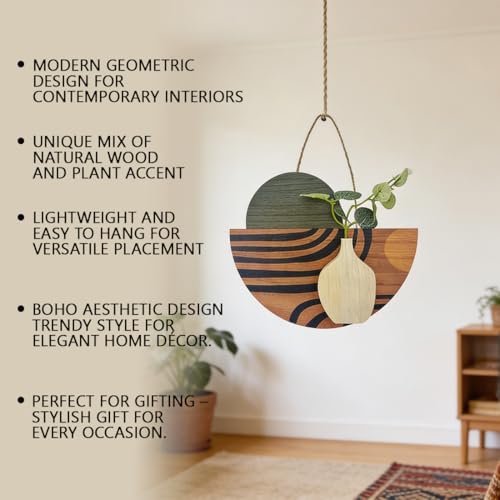 Image of Art Street Boho Art Wall hanging Semicircle MDF With Artificial Plant for Home & Office Decor, Living Room Decoration -Size: 9x7.5 Inch