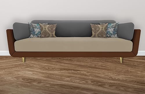 Image of Black Wood Modern Mid Century Velvet 3 Seater Sofa with Three Colour Shade with Extended Warranty for Bedroom, Living Room, Dining Room (Brown Beige Grey, 3 Seater)