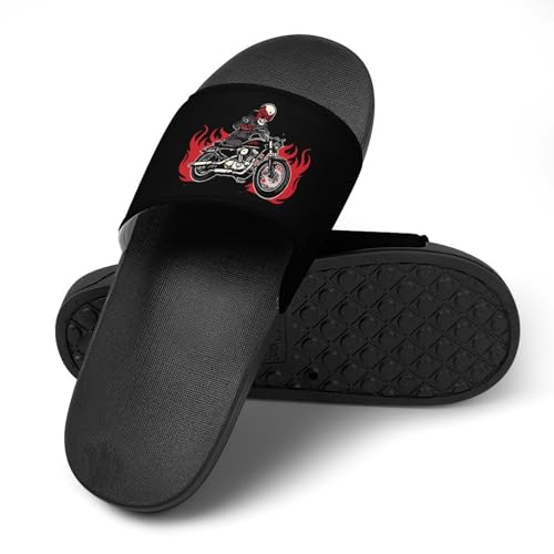 A Skull on Motorcycle Flames Non Slip Slides Sandals for Women Men Quick Drying Shower Shoes for Bathroom Pool Beach4