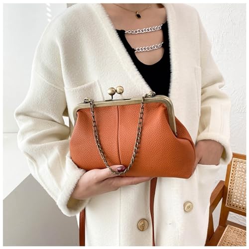 Image of Vintage Kiss Lock Tote Women 2026 Clasp Clutch PU Leather Purse Crossbody Shoulder Bag Everyday Chic Messenger Handbag