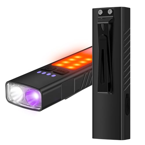 Image of 2pack Rechargeable EDC Flat Flashlight with COB Lights, UV Blacklight, Red, Super Bright LED Combo 3in1 Portable Pocket lights, Pocket Mini Magnetic EDC Flashlight with Clip for Working, Repairing
