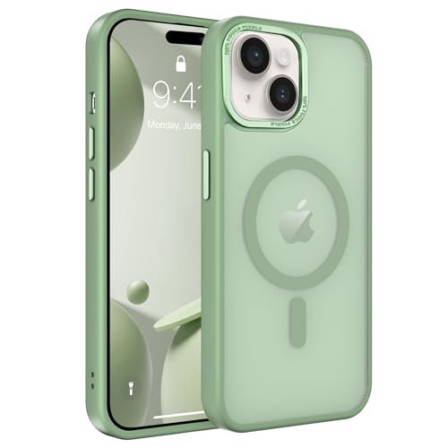 Image of Magnetic iPhone 15 case,Compatible with Magsafe, Military-Grade Protection,Slim Translucent Matte Shockproof with Anti-Scratch Anti-Fingerprint Phone Cover (Matcha Green, iPhone 15)