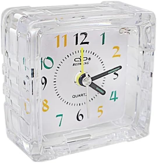 Small Mini Travel Clock Square Alarm Traveling Clock Mini Bedside Desk Table Clocks Ticking For Bedroom Analog Desktop Large Display Beep Travel Alarms