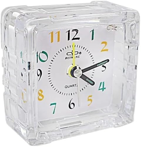 Small Mini Travel Clock Square Alarm Traveling Clock Mini Bedside Desk Table Clocks Ticking For Bedroom Analog Desktop Large Display Beep Travel Alarms