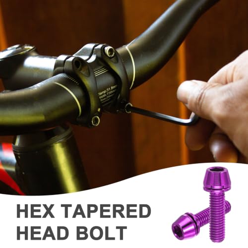 Perno de titanio M5 x 18 mm PATIKIL cónico morado para potencia de bicicleta con arandela paquete de 6 4