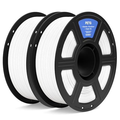 ELEGOO PETG Filament 1.75mm White 2KG 3D Printer Filament Dimensional Accuracy +/- 0.02 mm 2pcs1kg Spool(2.2lbs) Fits for Most FDM 3D Printers
