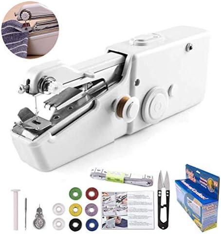 Handheld Sewing Machine Yibaision Portable Mini Electric Stitching Machine Fabric Curtains Cordless Craft Sewing Machine for Home Travel with Extra Bobbin, Needle and Threader 15 Pcs