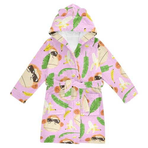 WIFIU Toddler Baby Hooded Bathrobe for Boys Girls Cool Faces Monkeys Bananas Printed, Soft Plush Bath Towel Robe with 2 Pockets for 10-12 Years