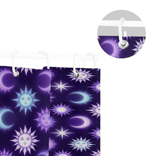 Rideau de douche imperméable violet motif céleste lavable avec crochets - 6