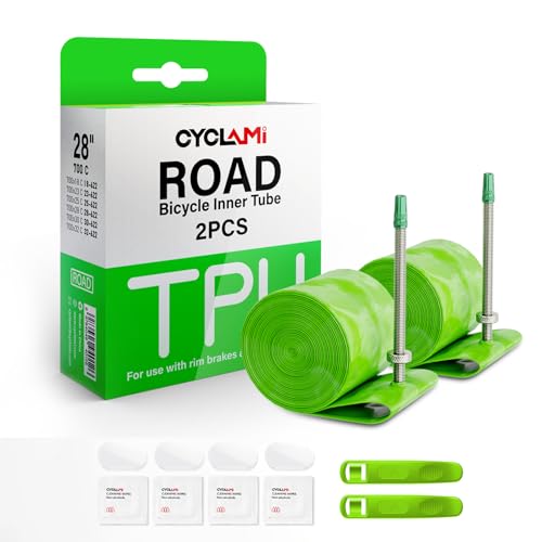 CYCLAMI Cámara Bicicleta Carretera 700C x 23/25/28/30/32c,Pack de 1/2 Tubos de TPU Camaras de Aire 700, Ultraligero de 38g Camara Bici, válvula de Metal FV: 45/60/80 mm (2P-FV80MM)