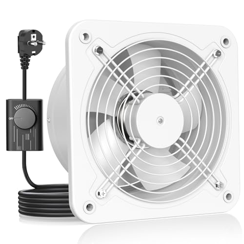 HG Power Extractor de aire 250mm   Extractor Baño Silencioso con Clapeta Antirretorno, Regulador de Velocidad, Enchufe, Extractor Industrial para Cocina Garaje Sótano Oficina, A Blanco
