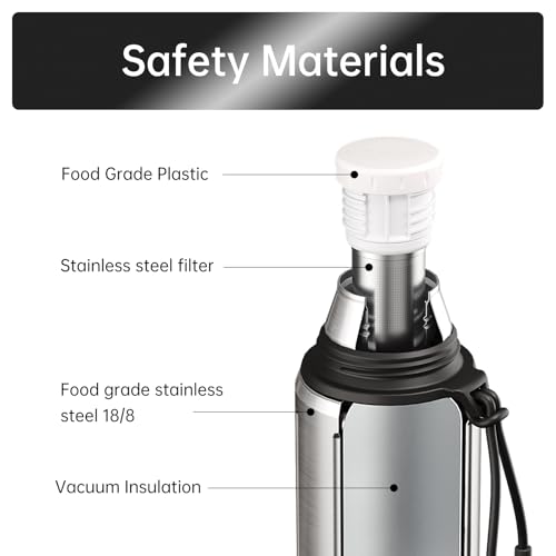 magcheer 1L Thermo Water Bottle with Cup(48 hrs Ice Cold & 24 hrs Hot) Flask for hot Water with Removable Base and Filter 18/8 Stainless Steel Coffee Flask for Travel Office and School(Silver) by magcheer - Used condition - Image 6