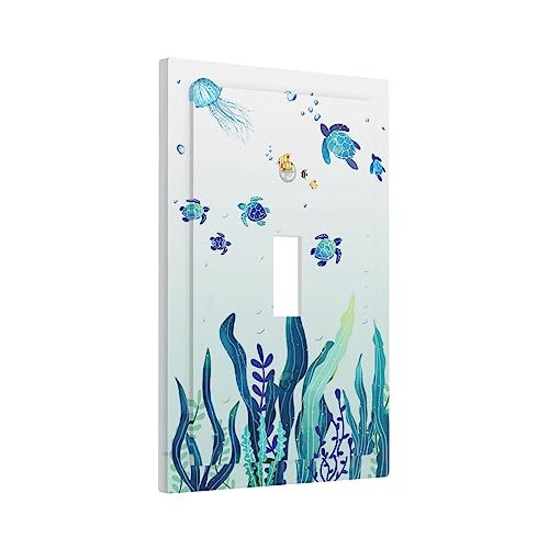 Image of Sea Turtles Wall Ocean Grass Jellyfish Fish Sea Seaweed Bubbles Single Toggle Light Switch Cover Decorative 1 Gang Wall Plate Electrical Device Switchplate Plastic Faceplate for Kitchen Decorate Jumbo