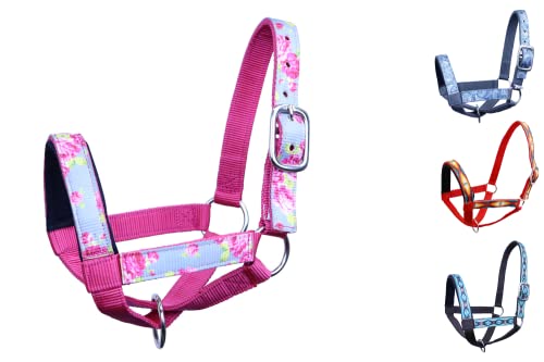 Tahoe Tack Nylon Overlay Sheep and Goat Halter with Padded Noseband - 6 Month Warranty (Grey Floral Large Sheep/Goat)