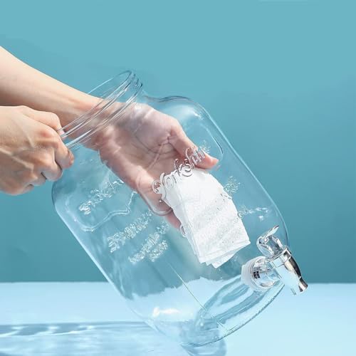 Image of 5 Liter Glass Dispenser with tap-Cold Water Mason Jar | Beer Dispenser | Drink Dispenser | Mason Jar | Pitcher with tap | Spigot and Steel lid | Water Pitcher for Detox (5000 ML)