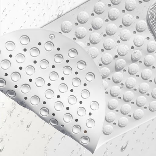 Image of Homecloud Anti Skid Mat for Bathroom Floor Shower mats for Bathroom Anti Slip with Foot Scrubber Bath mat Anti Slip with Suction Cups & Drain Holes (69x35 Cm) (White) (Oval White)