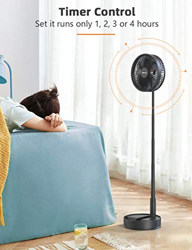 OPOLAR 2021 8-Inch Rechargeable Foldaway Fan, Battery Operated Pedestal Fan with Remote Control, Oscillating, Stretchable, Timer, 4 Speeds, 7200mAh Table Fan for Home, Camping, Outdoor and Office