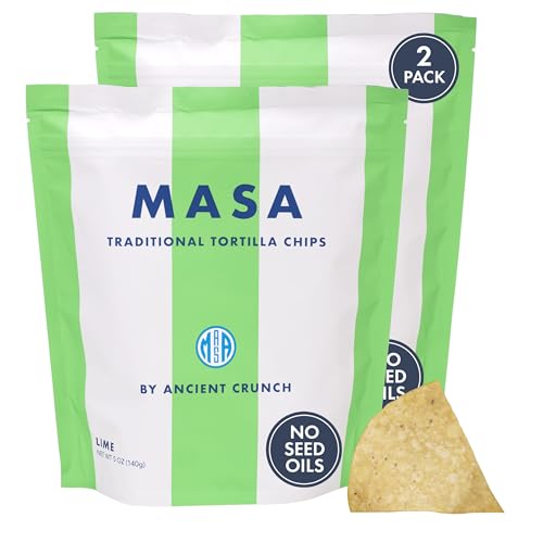 MASA Chips - Lime Flavored Tortilla Chips, Handmade Corn Chips & Crisps - Naturally Grown White Corn, Made with Grass Fed Tallow & Sea Salt - 2 Pack, 5 Ounce Each