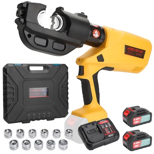 Image of 12 Ton Electric Hydraulic Cable Crimping Tool with Digital Display, 11 Dies, 2 Rechargeable 5.0Ah Batteries, for Copper /Aluminum Terminals and Wires