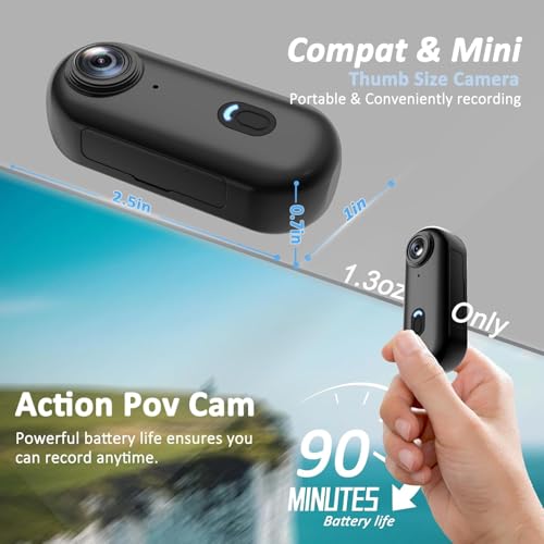 Image of BIGASUO 4K Mini Body Camera 128GB - Action Body Cam with Audio & Video- Thumb Hands Free Waterproof Recording Wearable Cameras - POV Worn Portable Personal Camcorde (1395) (Black, B13)