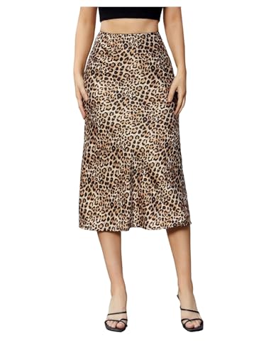 Floerns Women's Cheetah Print Midi Skirt Fishtail Ruffle Leopard Going Out Skirts