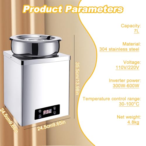 Maszyna do podgrzewania perełek tapioki Taro Ball 3l/7l, panel dotykowy 300W-600W, stal nierdzewna 304, do utrzymywania ciepła herbaty mlecznej i sushi 3l (7L)