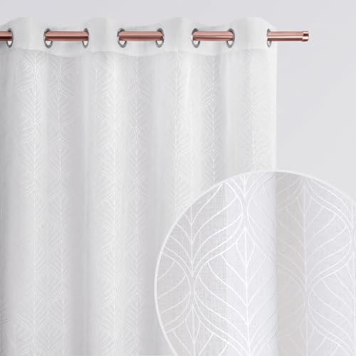 ROOM99 Rideau Voilage Transparent avec Oeillets La Rossa 140 x 240 cm Décorations pour Maison Salon Chambre Fenêtre Intérieur Les Dessins Blanc, 1 pièce
