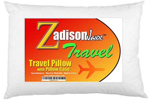 Zadisonjaxx Travel Pillow with Pillowcase - Soft Hypoallergenic - Machine Washable - 18x12