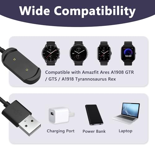 Kit de 2 Cables de Carga USB Cargador para Amazfit GTR GTS T-Rex Smartwatch, Carga Rápida y Estable, Compatible con Protecciones Contra Sobretensiones y Sobrecorriente Reloj Inteligente Accesorios 1M - imagen 5