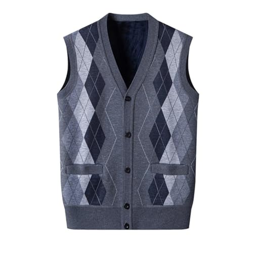 Men's V-Neck Sleeveless Knitted Sweater Vest Solid Color Argyle Pattern Cardigan Waistcoat4