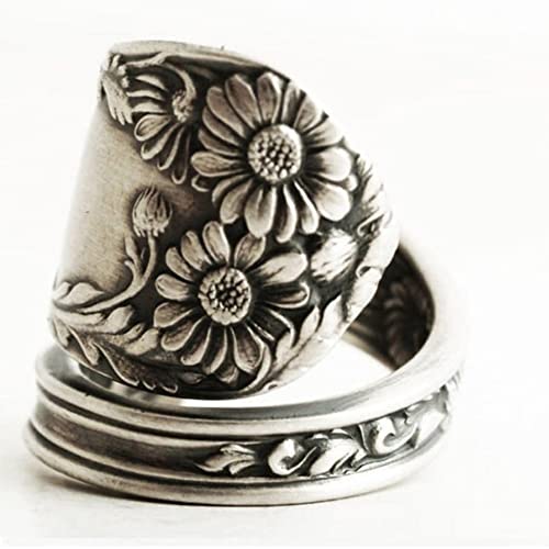 OIDIMS Sunflower Spoon Adjustable Rings Promise Wedding Engagement Statement Boho Vintage Finger Open Ring Extendable Wrap Bands for Women Men Retro Comfort Fit Jewelry2