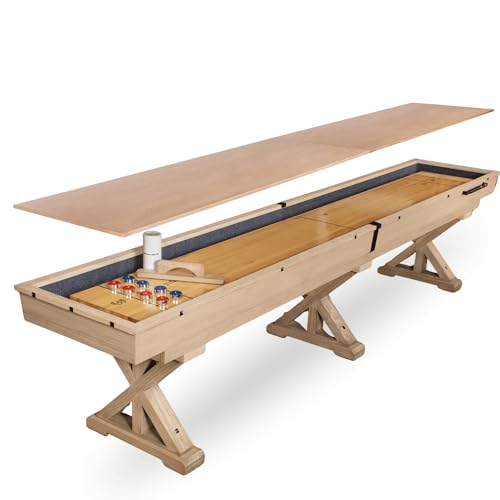 12 FT Shuffleboard Table Multi Game Solid Wood Game Tables for Game Room. Comes in 2 6' Pieces Goes Around Stairs & Hallways (Rustic Oak with Table Top)