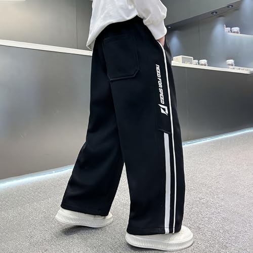 Boys Baggy Sweatpants Y2k Side Striped Track Pants Drawstring Waist Wide Leg Straight Streetwear Lounge Pants with Pockets4