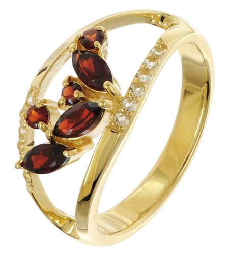Bague femme argent plaqué or sertie de grenat et topaze trendor