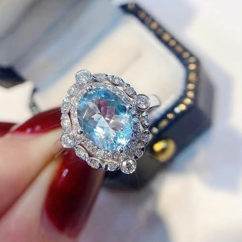 Exquisite Oval Shape Blue Cubic Zirconia Ring for Women Aesthetic Wedding Band Jewelry3