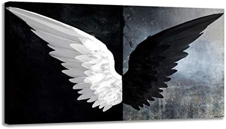 CNUSER Fantasy White Angel Black Devil Wings Pictures Wall Decor Art Canvas Prints Single Panel Animal Oil Painting Artwork Room Decor for Living Room Decorations