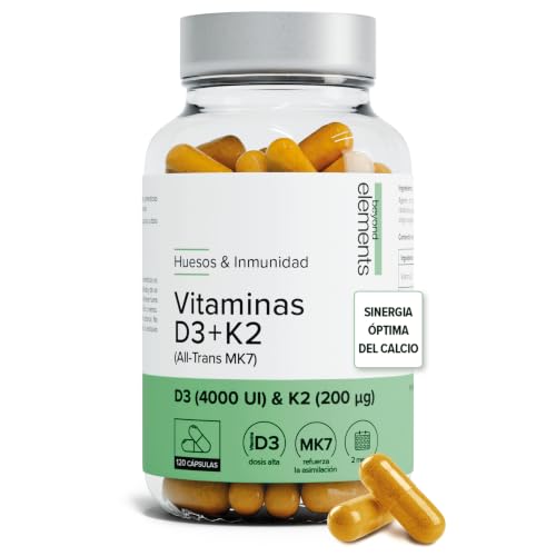 Vitamina D3 4000UI + K2 All-Trans MK7 200µg - Solidez Ósea e Inmunidad | Sinergia D3 + K2 MK-7 - Absorción y Metabolismo del Calcio - Alto Dosaje - 120 Cápsulas - Sin Conservantes - Beyond Elements