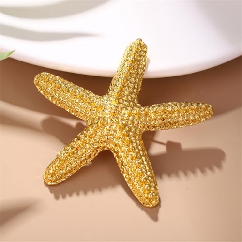 Image of Charm Starfish Brooch Pin for Women Fashion Chunky Plated Gold Sea Star Lapel Pin Summer Ocean Beach Jewelry Gifts