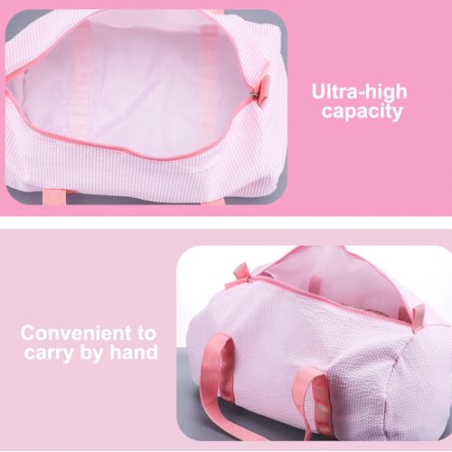 Kids Duffle Travel Bag, Pink Seersucker Gym Bag with Zipper Cute Overnight Weekender Carry on Bags Lightweight Portable Dance Bags Zipper Pouch Gifts for Toddler Boys Girls3